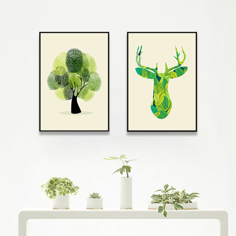 Vivolux | Illustration Hirsch Leinwanddruck Wohnzimmer Tier Wandkunst in Pastellfarbe, Set von 2