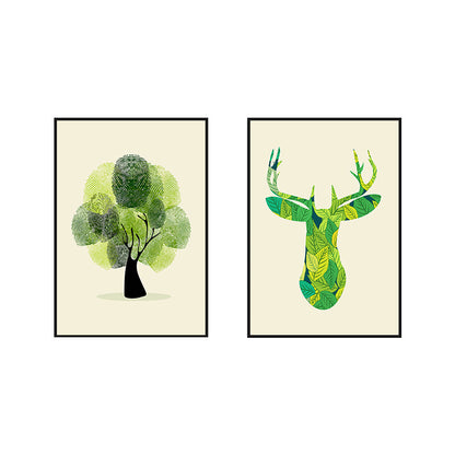 Vivolux | Illustration Hirsch Leinwanddruck Wohnzimmer Tier Wandkunst in Pastellfarbe, Set von 2