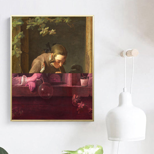 Vivolux | Texturiertes lila Kunstdruck Retro Spoof Malerei Chardin Seifenblasen Wanddekoration für das Schlafzimmer