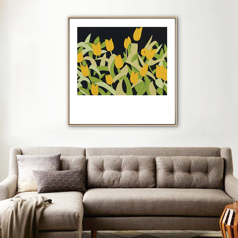 Vivolux | Nordic Zeichnung Tulpen Blumen Kunstdruck Leinwand Texturiert Pastell Wanddeko für Raum