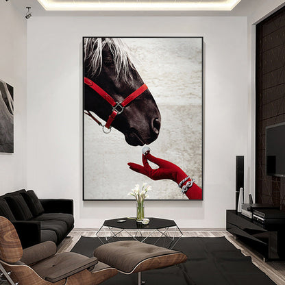 Vivolux | Contemporary Paardenhoofd Zicht Schilderij Canvas Textured Bruin Wanddecoratie voor Gastenverblijf