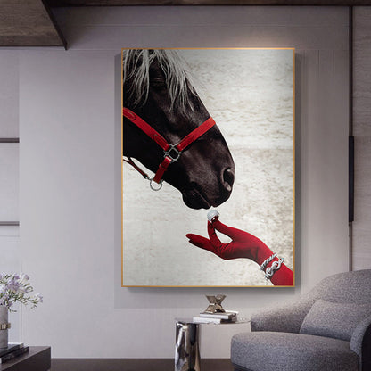 Vivolux | Contemporary Paardenhoofd Zicht Schilderij Canvas Textured Bruin Wanddecoratie voor Gastenverblijf