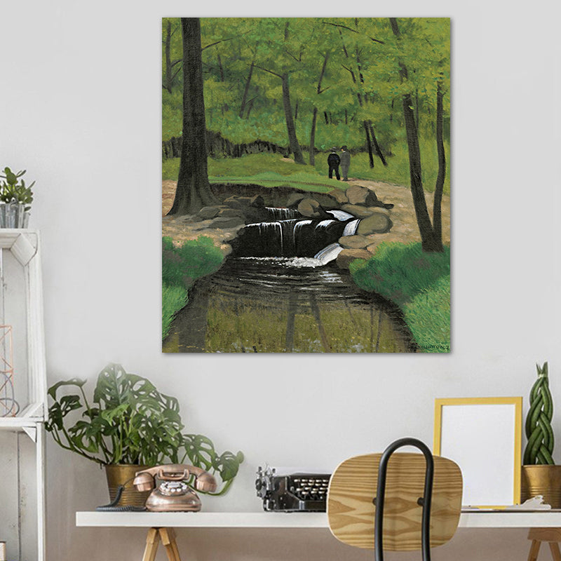 Vivolux | Grüne Botanics Leinwandkunst Waldbach Nordic Texturierte Wanddekoration für das Wohnzimmer