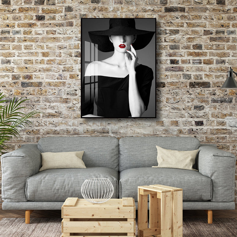 Vivolux | Glam Photo Model Leinwand Kunst Dunkle Farbe Mode Wanddekoration für das Mädchenzimmer, Texturiert