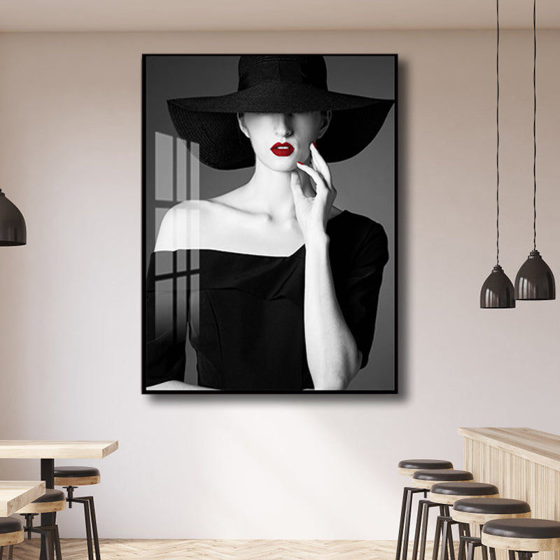 Vivolux | Glam Photo Model Leinwand Kunst Dunkle Farbe Mode Wanddekoration für das Mädchenzimmer, Texturiert