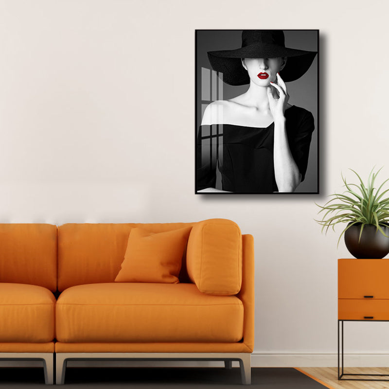 Vivolux | Glam Photo Model Leinwand Kunst Dunkle Farbe Mode Wanddekoration für das Mädchenzimmer, Texturiert