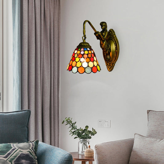 Vivolux | 1 Kopf Wandmontage Licht Tiffany Glocke Multicolor Buntglas Wandlampe Leuchte in Antikmessing