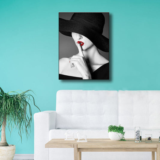Vivolux | Glam Photo Model Leinwand Kunst Dunkle Farbe Mode Wanddekoration für das Mädchenzimmer, Texturiert