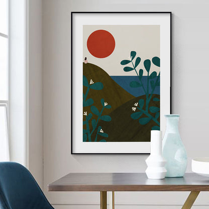 Vivolux | Sonnenaufgang Bergszene Wandkunst Set Braun Skandinavischer Stil Leinwand für Wohnzimmer