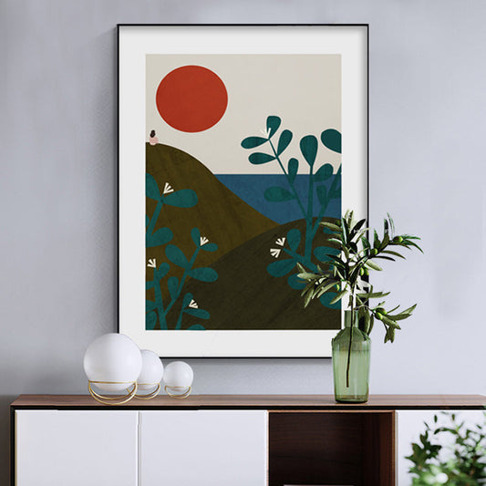 Vivolux | Sonnenaufgang Bergszene Wandkunst Set Braun Skandinavischer Stil Leinwand für Wohnzimmer