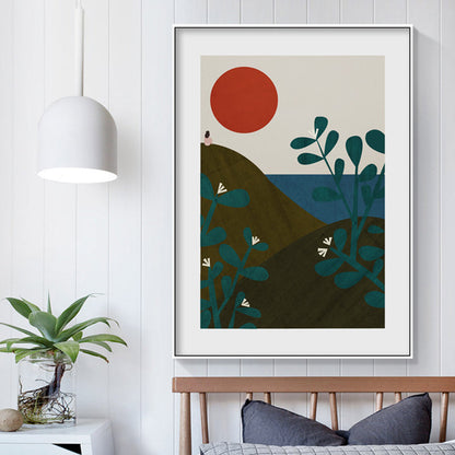 Vivolux | Sonnenaufgang Bergszene Wandkunst Set Braun Skandinavischer Stil Leinwand für Wohnzimmer
