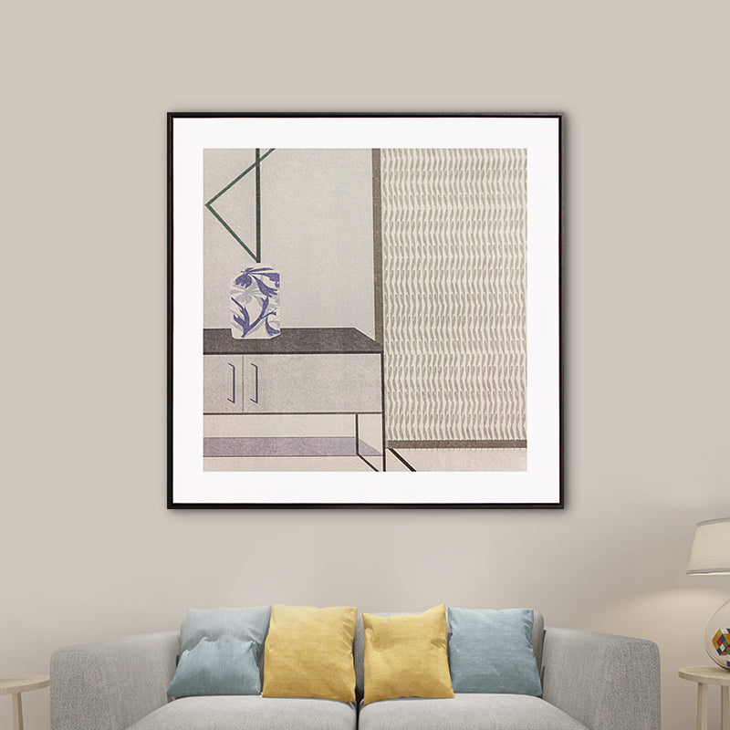 Vivolux | Grau Schrank Umwickelte Leinwand Texturiert Skandinavisch Stilvolles Esszimmer Wandkunst Dekor