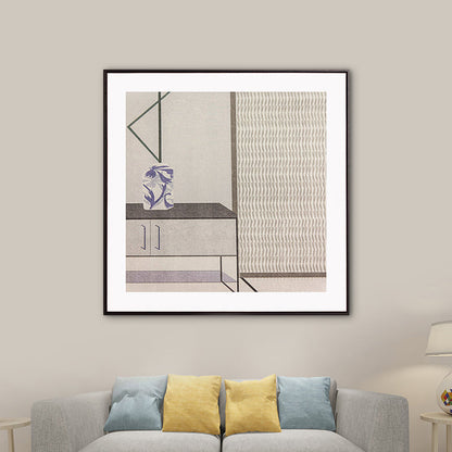 Vivolux | Grau Schrank Umwickelte Leinwand Texturiert Skandinavisch Stilvolles Esszimmer Wandkunst Dekor