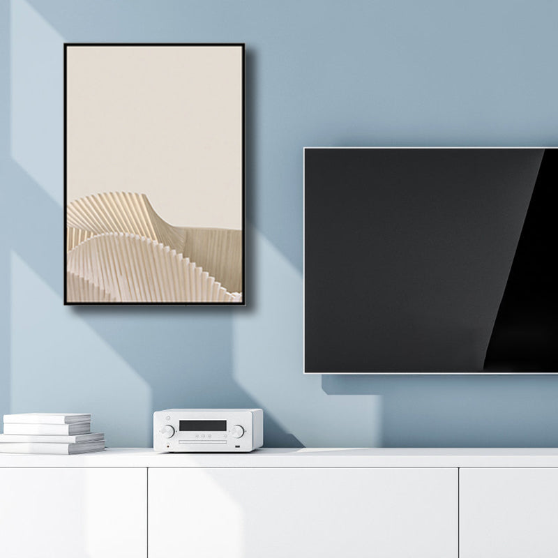 Vivolux | Helles Beige Origami Wandkunst Abstrakt Minimalistisch Strukturierter Leinwanddruck für das Wohnzimmer