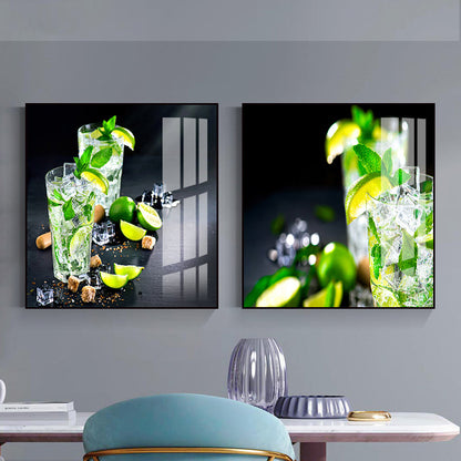 Vivolux | Foto Getränke Wandkunst Set Helle Farbe Zeitgenössischer Leinwanddruck für das Esszimmer
