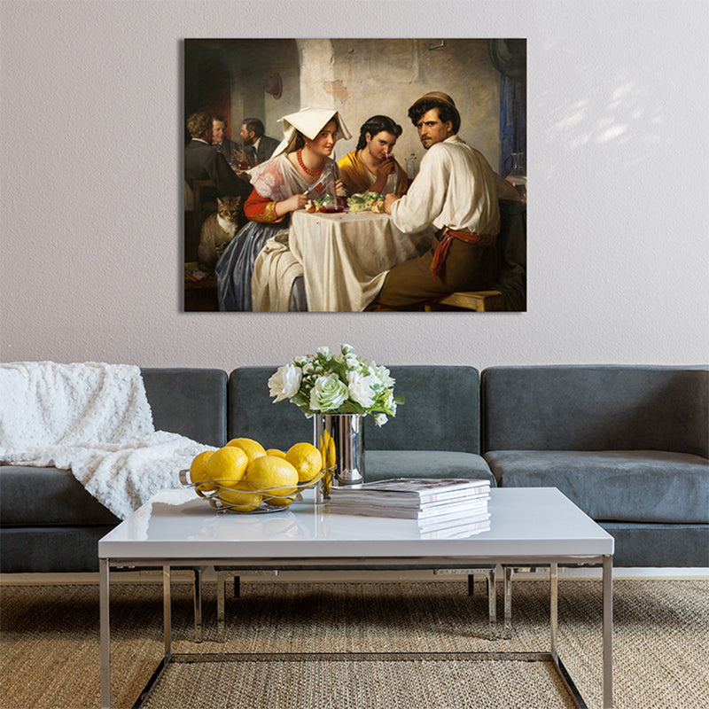 Vivolux | Weiße Esszimmerfigur Wanddekoration Texturierter Renaissance-Stil Mädchen Schlafzimmer Leinwandkunst