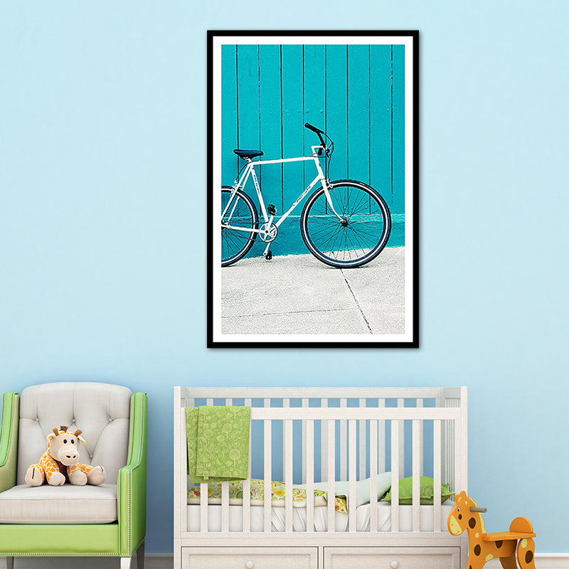 Vivolux | Zeitgenössische Fahrrad Wandkunst Dekor Jungen Schlafzimmer Eingewickelte Leinwand in Blau, Mehrere Größen