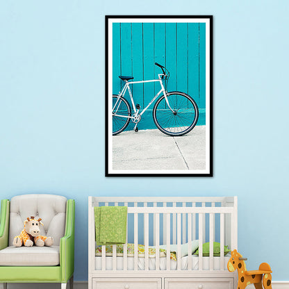 Vivolux | Zeitgenössische Fahrrad Wandkunst Dekor Jungen Schlafzimmer Eingewickelte Leinwand in Blau, Mehrere Größen
