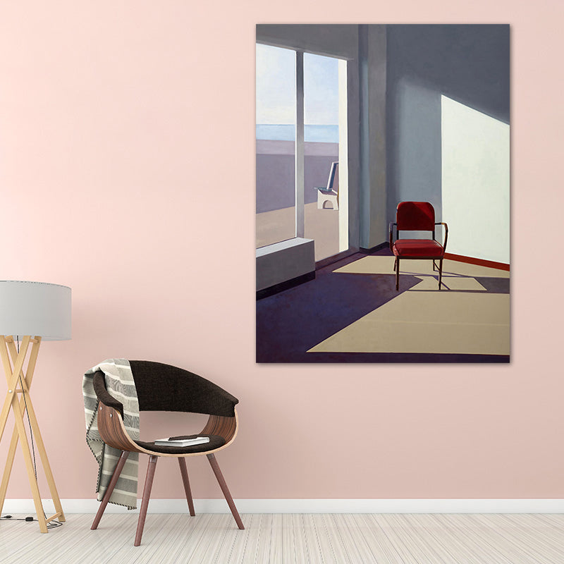 Vivolux | Blaue Nordische Wandkunst Mischtechnik Raum mit Stuhl Leinwanddruck für die Inneneinrichtung des Hauses