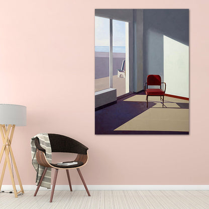 Vivolux | Blaue Nordische Wandkunst Mischtechnik Raum mit Stuhl Leinwanddruck für die Inneneinrichtung des Hauses