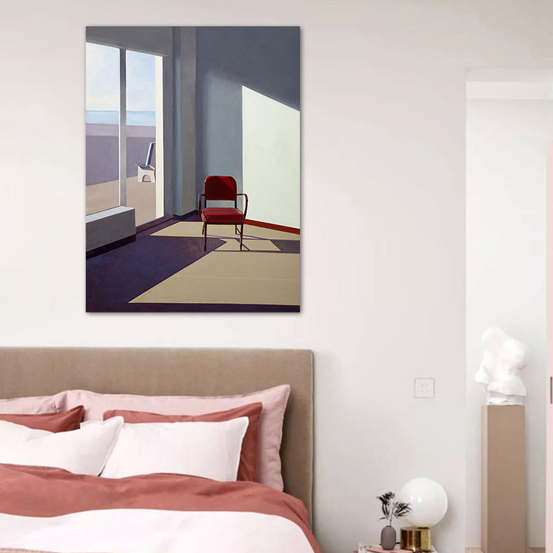 Vivolux | Blaue Nordische Wandkunst Mischtechnik Raum mit Stuhl Leinwanddruck für die Inneneinrichtung des Hauses