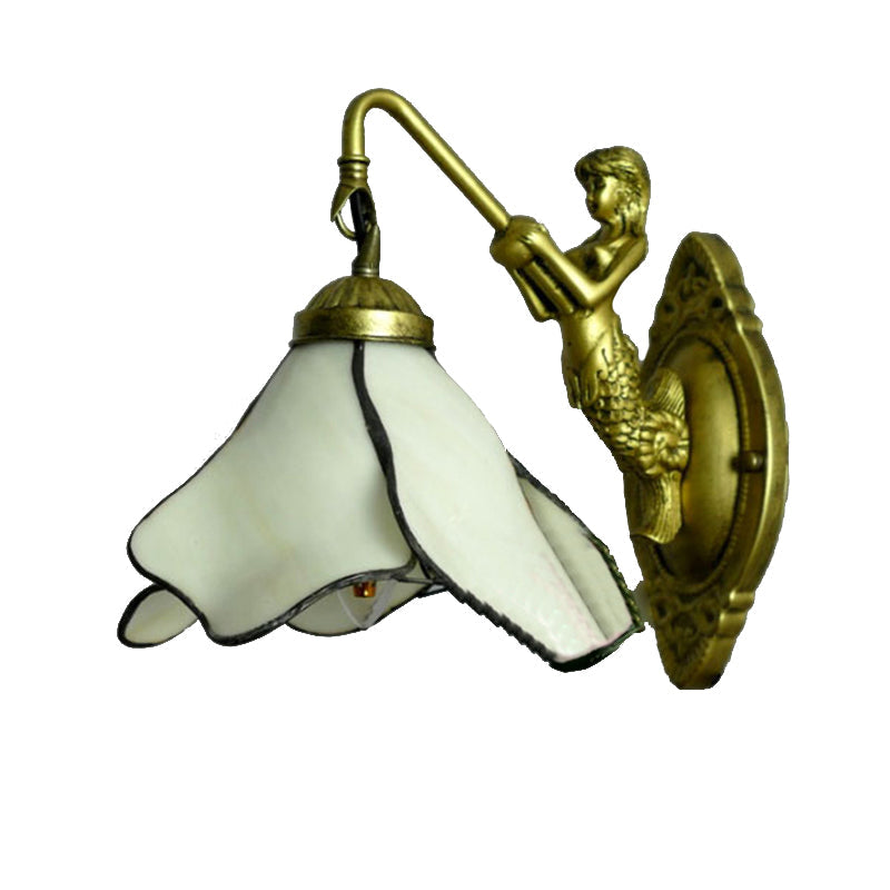 Vivolux | 1 Kopf Blüten Wandmontage Beleuchtung Tiffany Blau/Klar/Rosa Glas Wandlampe mit Meerjungfrauen Rückplatte