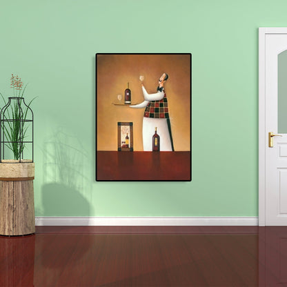 Vivolux | Abstracte Expressionismus Männlicher Koch Leinwand Pastellfarbe Texturiertes Kunstwerk für das Esszimmer