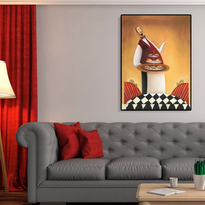 Vivolux | Abstracte Expressionismus Männlicher Koch Leinwand Pastellfarbe Texturiertes Kunstwerk für das Esszimmer