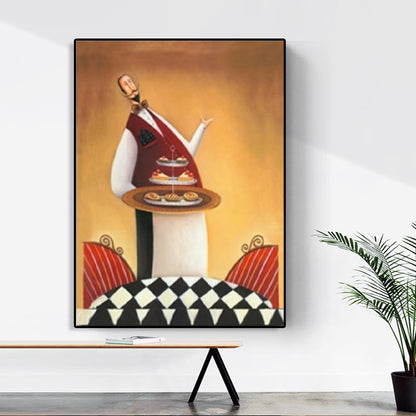 Vivolux | Abstracte Expressionismus Männlicher Koch Leinwand Pastellfarbe Texturiertes Kunstwerk für das Esszimmer