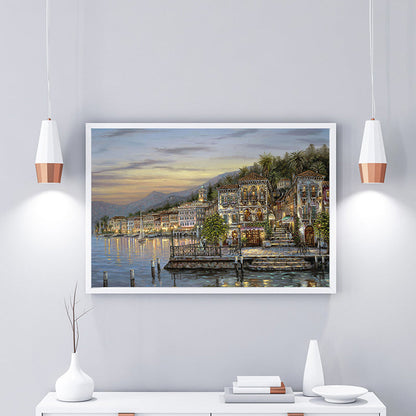 Vivolux | Riverside City Scene Art Print Impressionismus Leinwand Wanddeko, Mehrere Größenoptionen