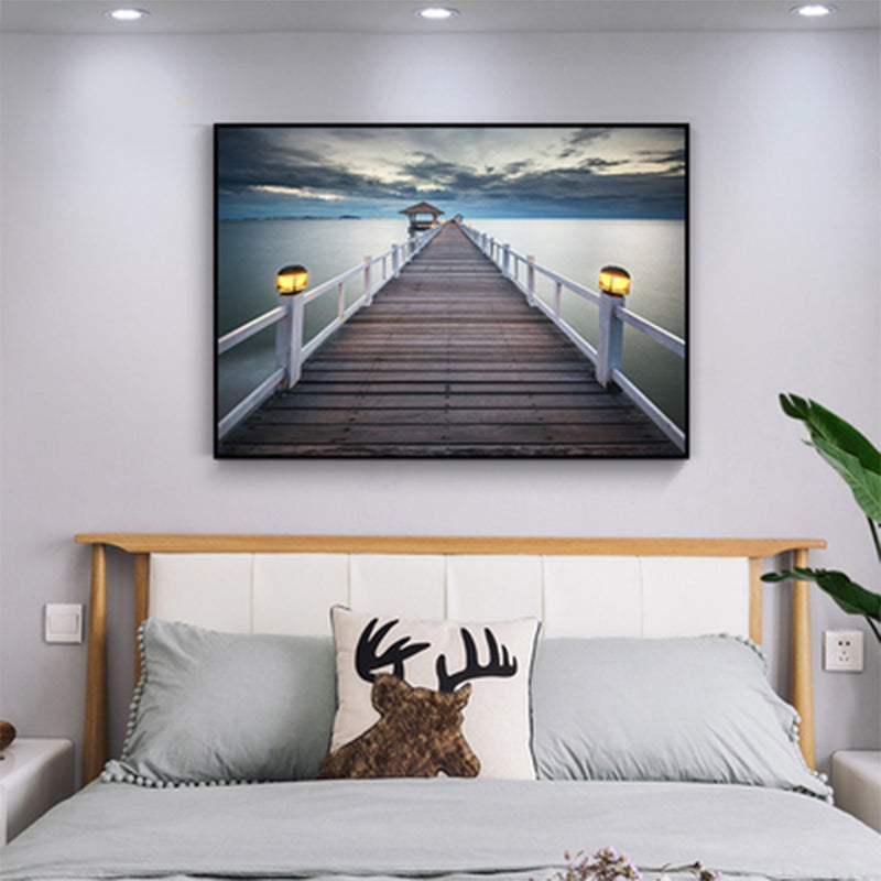Vivolux | Moderne Zee Brug Canvas Print Foto Landschap Donkere Kleur Slaapkamer Wanddecoratie