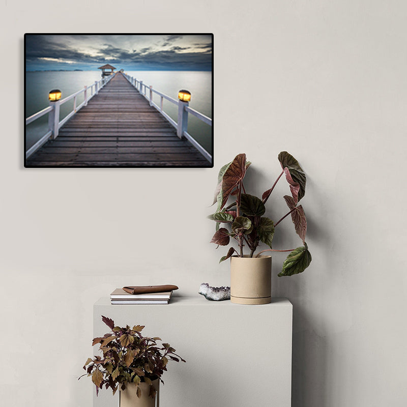 Vivolux | Moderne Zee Brug Canvas Print Foto Landschap Donkere Kleur Slaapkamer Wanddecoratie