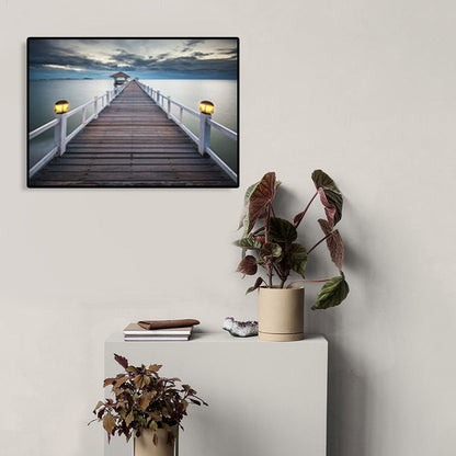 Vivolux | Moderne Zee Brug Canvas Print Foto Landschap Donkere Kleur Slaapkamer Wanddecoratie