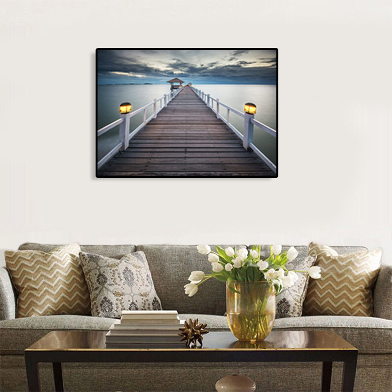 Vivolux | Moderne Zee Brug Canvas Print Foto Landschap Donkere Kleur Slaapkamer Wanddecoratie