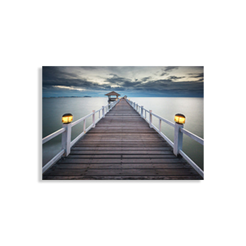 Vivolux | Moderne Zee Brug Canvas Print Foto Landschap Donkere Kleur Slaapkamer Wanddecoratie