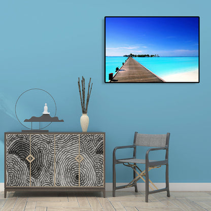 Vivolux | Moderne Zee Brug Canvas Print Foto Landschap Donkere Kleur Slaapkamer Wanddecoratie