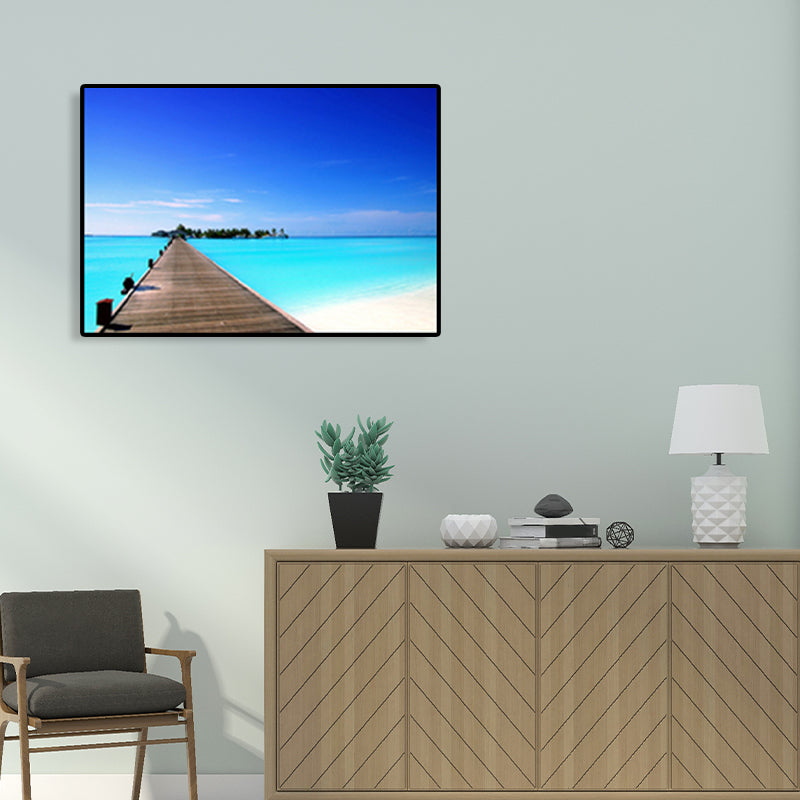Vivolux | Moderne Zee Brug Canvas Print Foto Landschap Donkere Kleur Slaapkamer Wanddecoratie