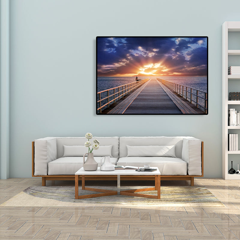 Vivolux | Moderne Zee Brug Canvas Print Foto Landschap Donkere Kleur Slaapkamer Wanddecoratie