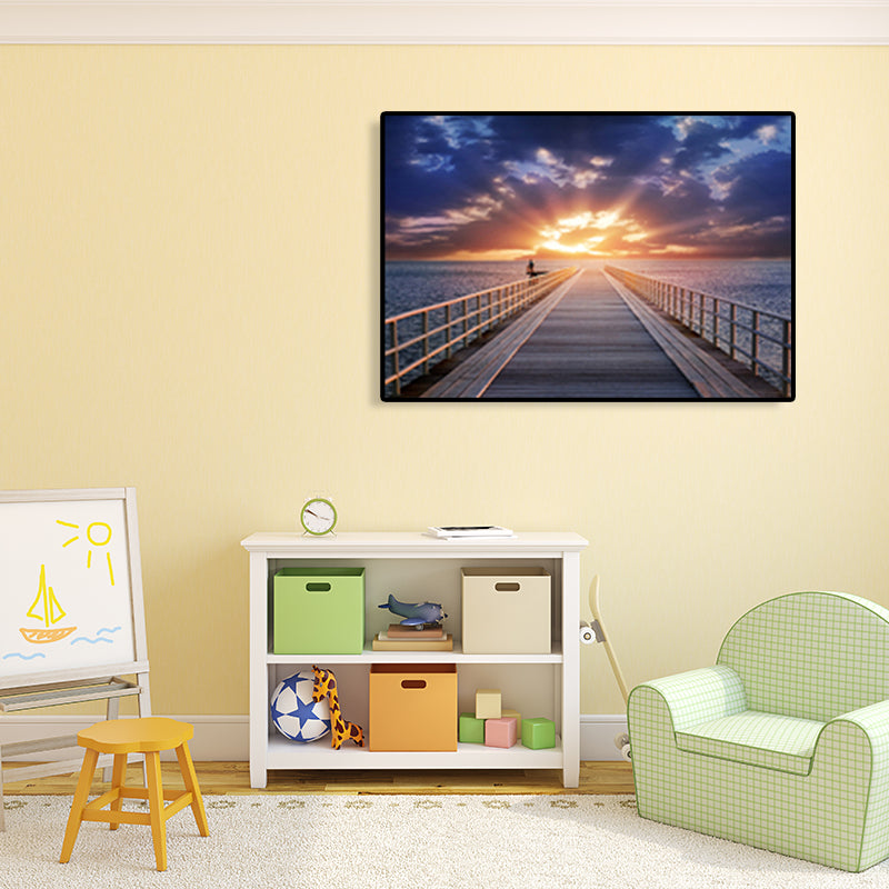 Vivolux | Moderne Zee Brug Canvas Print Foto Landschap Donkere Kleur Slaapkamer Wanddecoratie