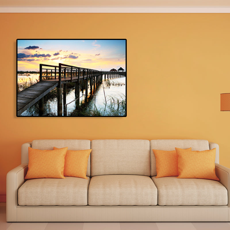 Vivolux | Moderne Zee Brug Canvas Print Foto Landschap Donkere Kleur Slaapkamer Wanddecoratie