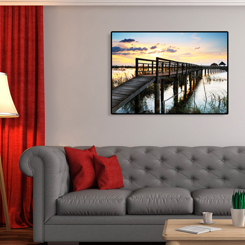 Vivolux | Moderne Zee Brug Canvas Print Foto Landschap Donkere Kleur Slaapkamer Wanddecoratie