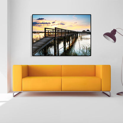 Vivolux | Moderne Zee Brug Canvas Print Foto Landschap Donkere Kleur Slaapkamer Wanddecoratie