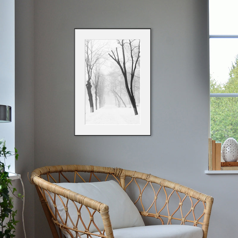 Vivolux | Vintage Forest Snowy Scenery Leinwand Grau Texturiertes Wandkunst Druck für Esszimmer
