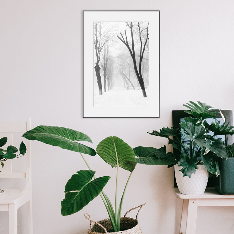 Vivolux | Vintage Forest Snowy Scenery Leinwand Grau Texturiertes Wandkunst Druck für Esszimmer