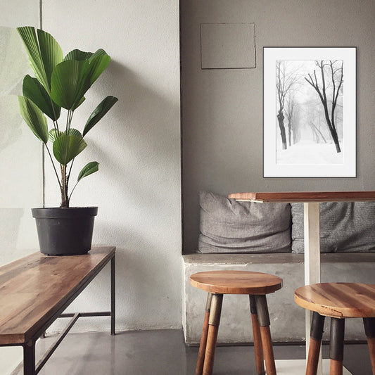 Vivolux | Vintage Forest Snowy Scenery Leinwand Grau Texturiertes Wandkunst Druck für Esszimmer