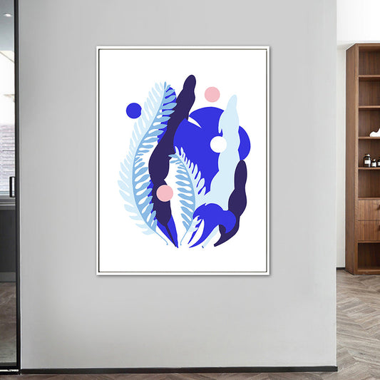 Vivolux | Nordische Illustration Pflanzenblatt Leinwand Blau Texturiertes Wandkunstdruck für Wohnzimmer