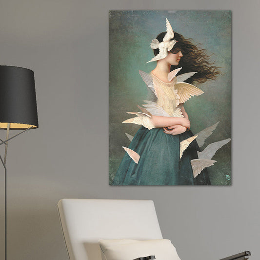 Vivolux | Texturiertes Mixed Media Frau Leinwand Nordic Wandkunst Dekor für Mädchen Schlafzimmer, optionale Größen