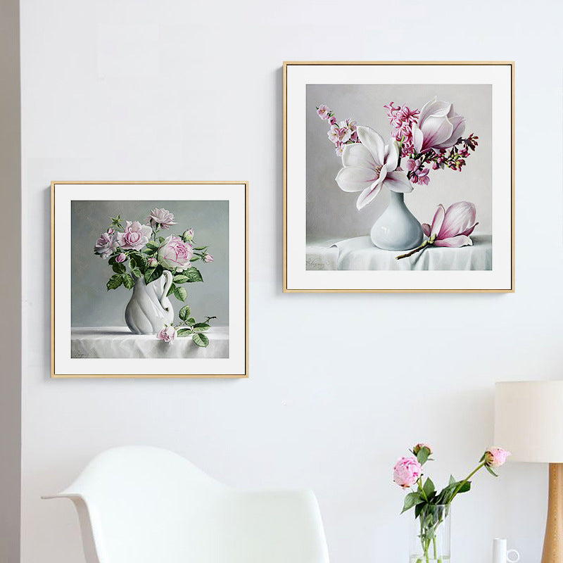 Vivolux | Französischer Landhausstil Blumenleinwand Schlafzimmer Wandkunst Dekor in Pastellfarbe, mehrere Größen