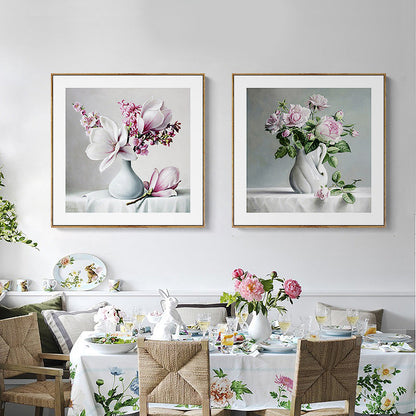 Vivolux | Französischer Landhausstil Blumenleinwand Schlafzimmer Wandkunst Dekor in Pastellfarbe, mehrere Größen