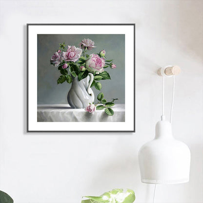 Vivolux | Französischer Landhausstil Blumenleinwand Schlafzimmer Wandkunst Dekor in Pastellfarbe, mehrere Größen